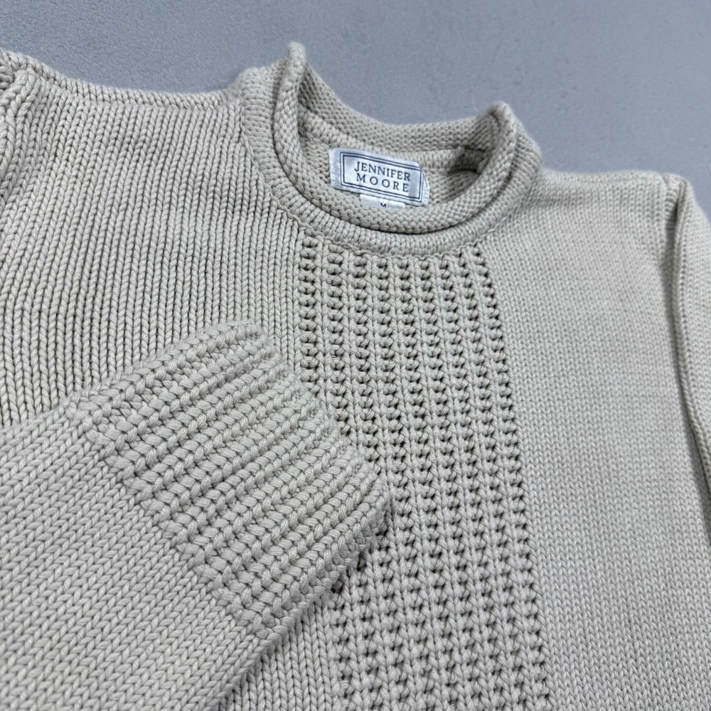 Jennifer Moore Womens Beige Knit Crew Neck Long Sleeve Sweater Cotton Blend M
